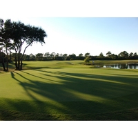 The view from the green on the crescent-shaped 14th hole at Amelia River Golf Club. 